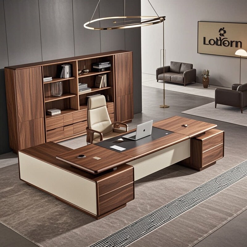 2026 New Model Solid Wood Executive Desk, New Chinese Style Chairman's Desk, Black Walnut Wood High-End Executive Office Desk