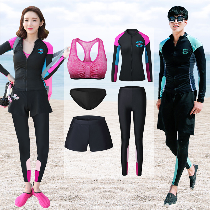 Korean wetsuit two-piece long-sleeved trousers Quick-drying swimsuit sunscreen surf snorkeling couple men and women zipper jellyfish