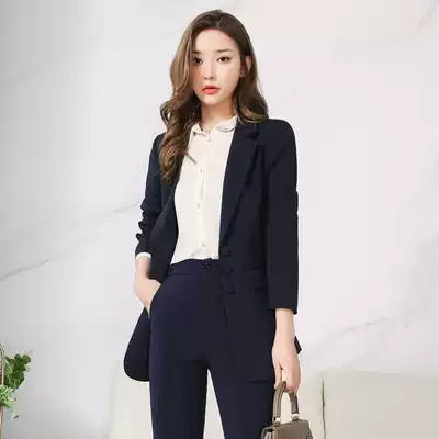 Small suit jacket women's large size women's Korean version of fat MM200 kg Tibetan green suit suit suit interview professional two-piece set