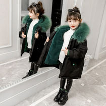 Girls winter clothing pie overcomes cotton-padded coat childrens foreign style imitation fur Rex rabbit hair removable inner liner mid-length coat tide