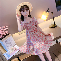 Girls summer dress 2022 new childrens floral summer net red foreign princess skirt girl chiffon skirt