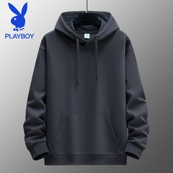 Playboy Solid Color Sweatshirt for Men, Autumn and Winter Style, Versatile, Loose, Casual, Hooded, Fleece-Lined, Thickened, Warm Hoodie Jacket