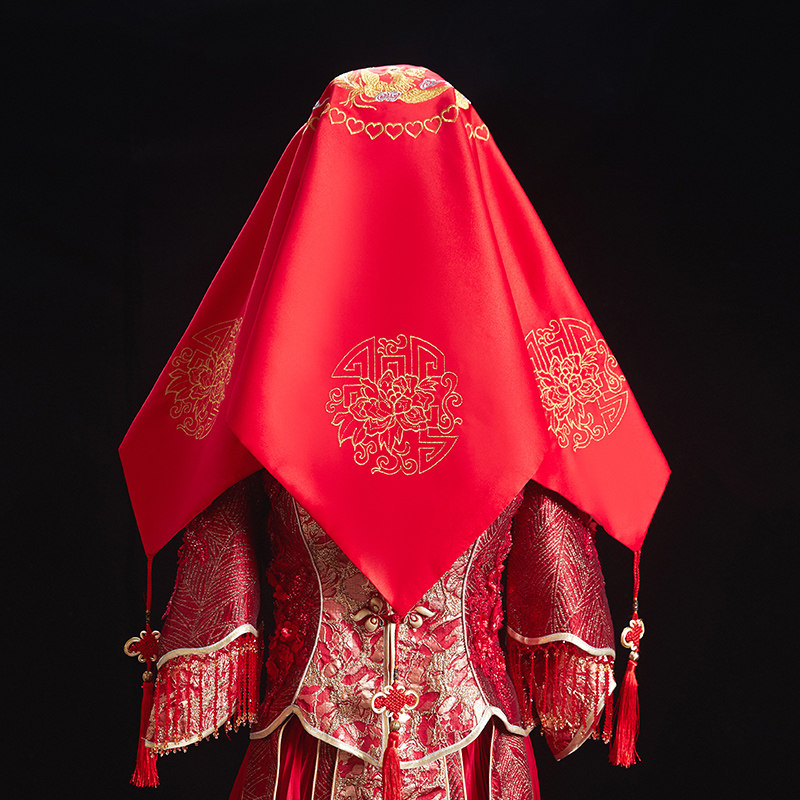 Wedding Wedding Supplies Bride Red Hijab Chinese Style Embroidered Newcomer Dowry Dowry Xiuhe Clothes Red Hijab