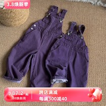 Korean Boy Clothing Girl Conjoined Pants Fall New Casual Purple Children 100 Lap Cowboy Back With Pants Straight Drum Pants