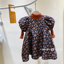 Girls set Korean childrens wear 2021 spring and autumn new baby foreign bubble bubble inner dress two-piece set