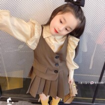 Girls set Korean childrens wear 21 autumn new style of childrens foreign gas dress suspender vest two-piece set of foreign air