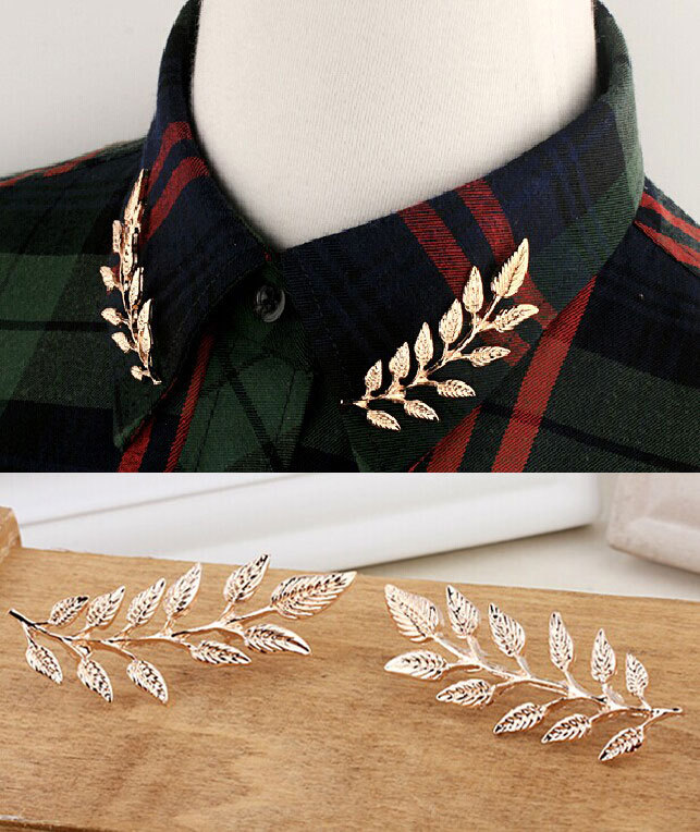 Men's and Women's Shirts Decorated with Retro Three-Dimensional Golden Leaves and Wheat Ears, Shirt Brooch, Collar Pin, Collar Clip for Women
