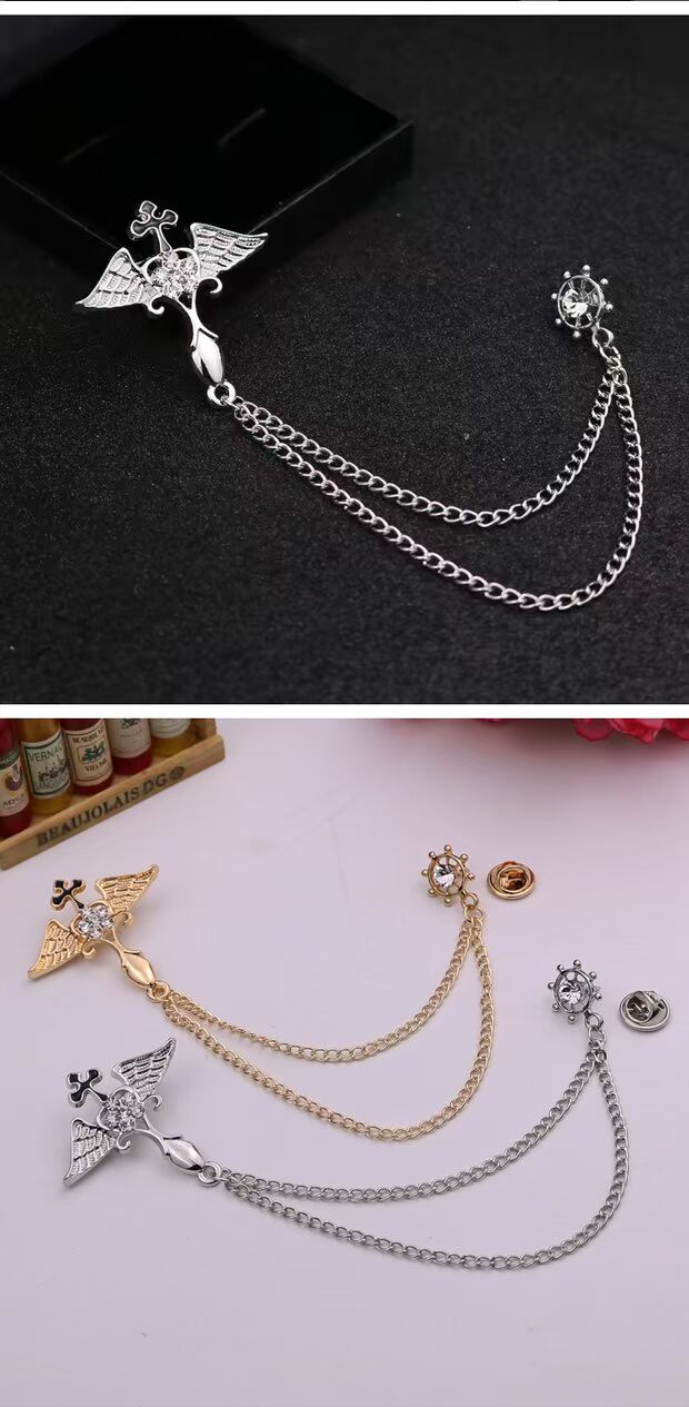 Hàn Quốc Phù hợp với nam giới Trâm Angel Wings Tua Chuỗi Pin Áo len Cổ áo Cổ áo Pin Corsage Cổ áo cài áo nữ