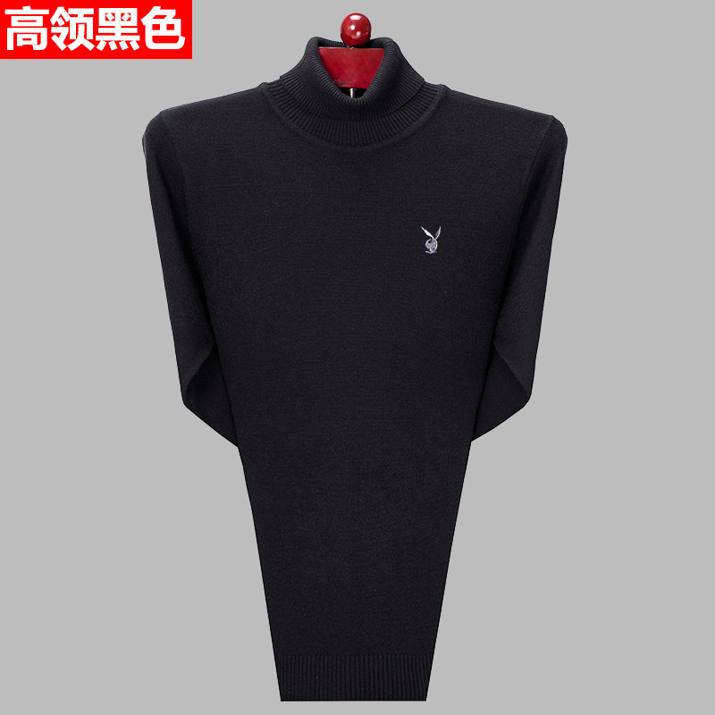 100tinh khiết áo len nam Vòng cổ nửa cao cổ áo Playboy trung niên nam áo len cashmere đáy cha váy