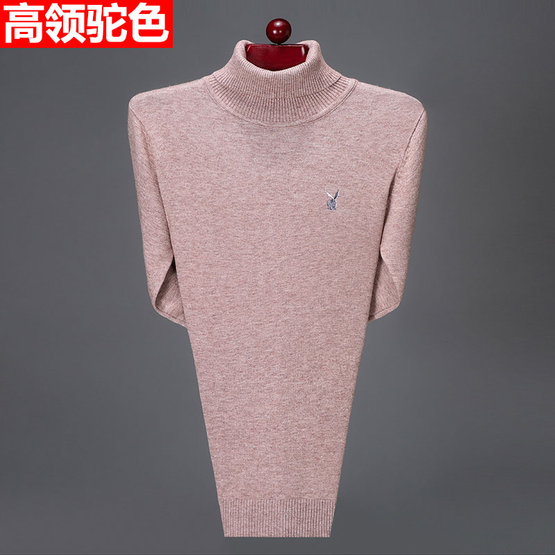 100tinh khiết áo len nam Vòng cổ nửa cao cổ áo Playboy trung niên nam áo len cashmere đáy cha váy