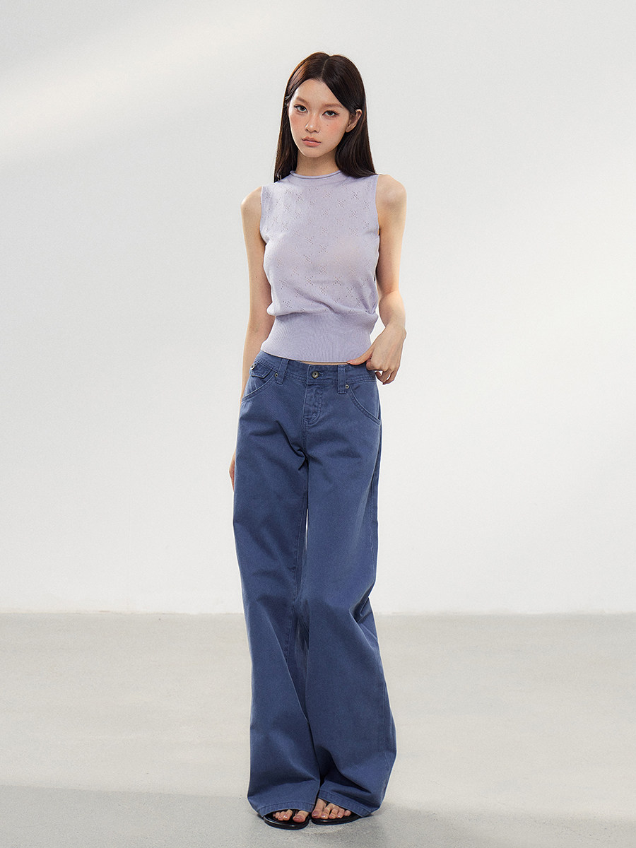 WITHMIN Dark Blue Low-Rise Straight-Leg Jeans