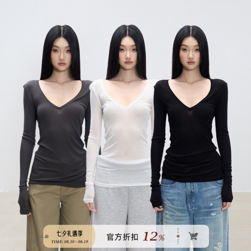 Withmin Multi-Color Long-Sleeved T-Shirt for Women, Autumn 2026 New Style, Waist-Cinching, Slimming, Basic Base Shirt, Women's Top