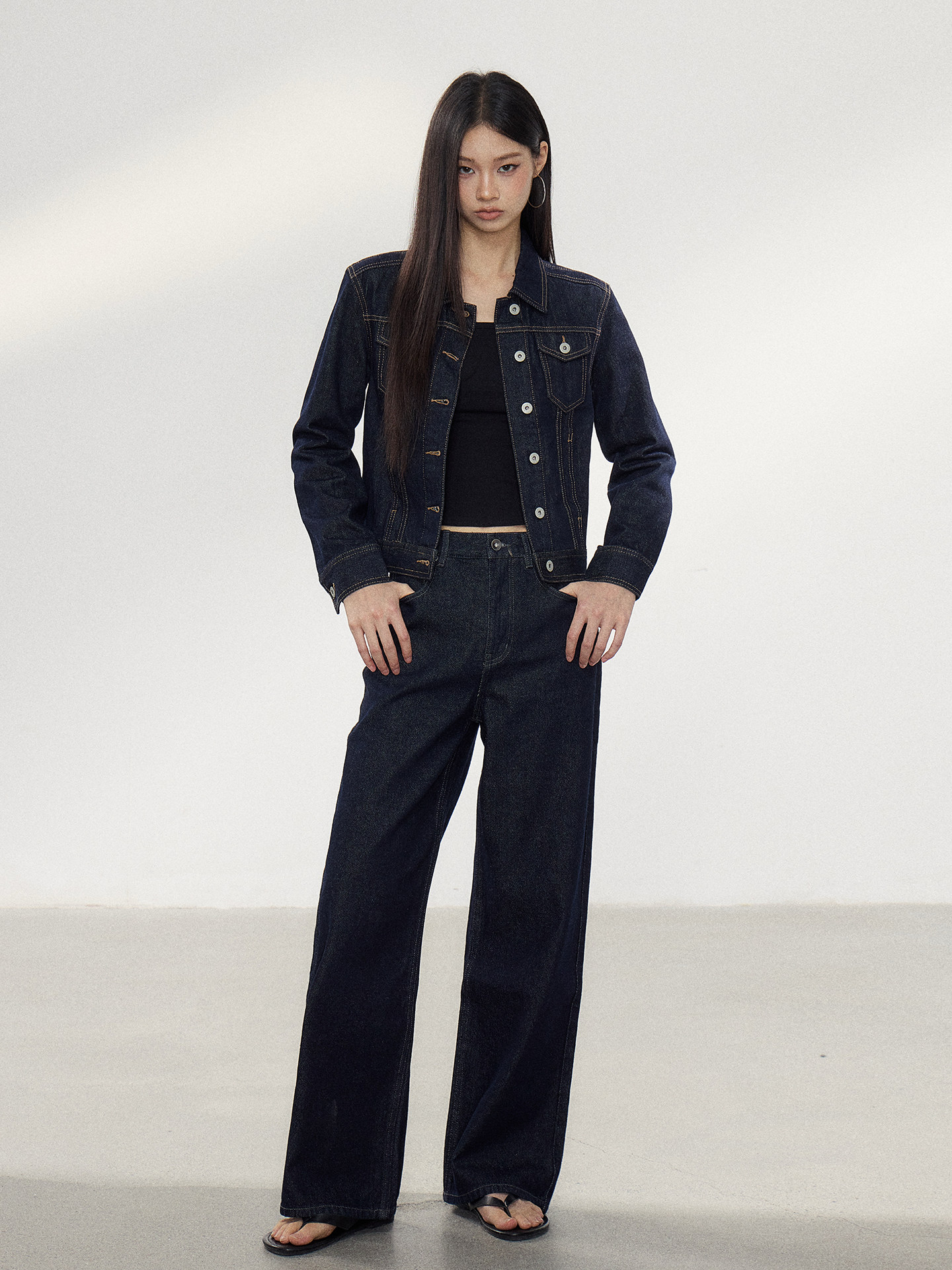 WITHMIN Washed Denim Jacket and Pants Set