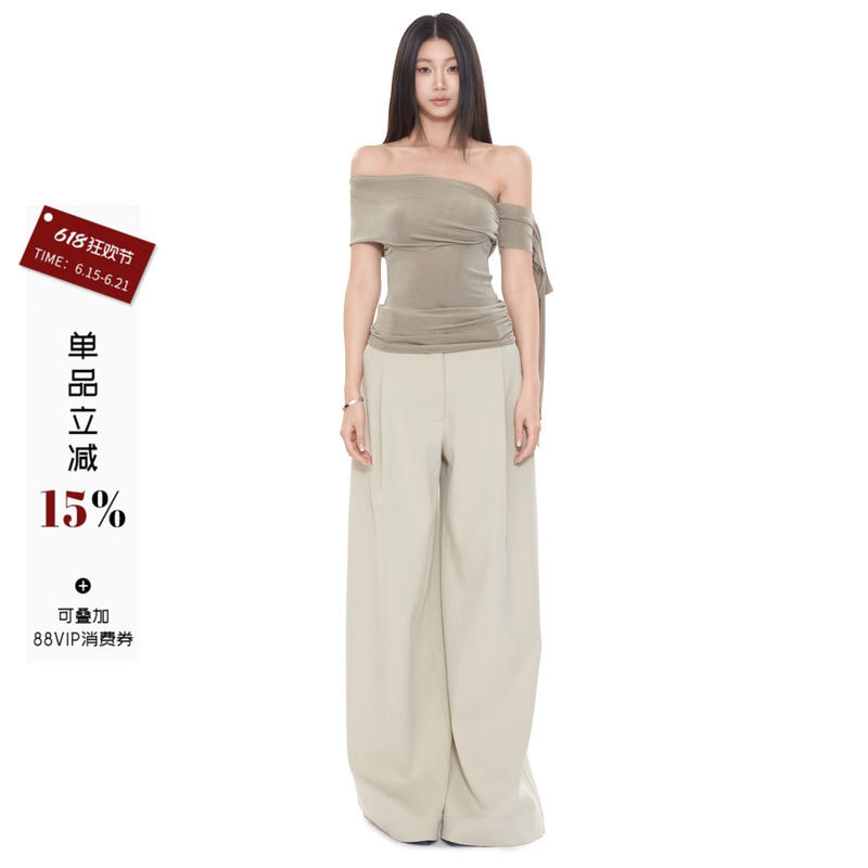 Withmin Khaki Suit Pants for Women, Summer Loose Low-Waist Drapey Fashion Versatile Casual Straight Wide-Leg Pants Withmin Khaki Suit Pants for Women, Summer Loose Low-Waist Drapey Fashion Versatile Casual Straight Wide-Leg Pants