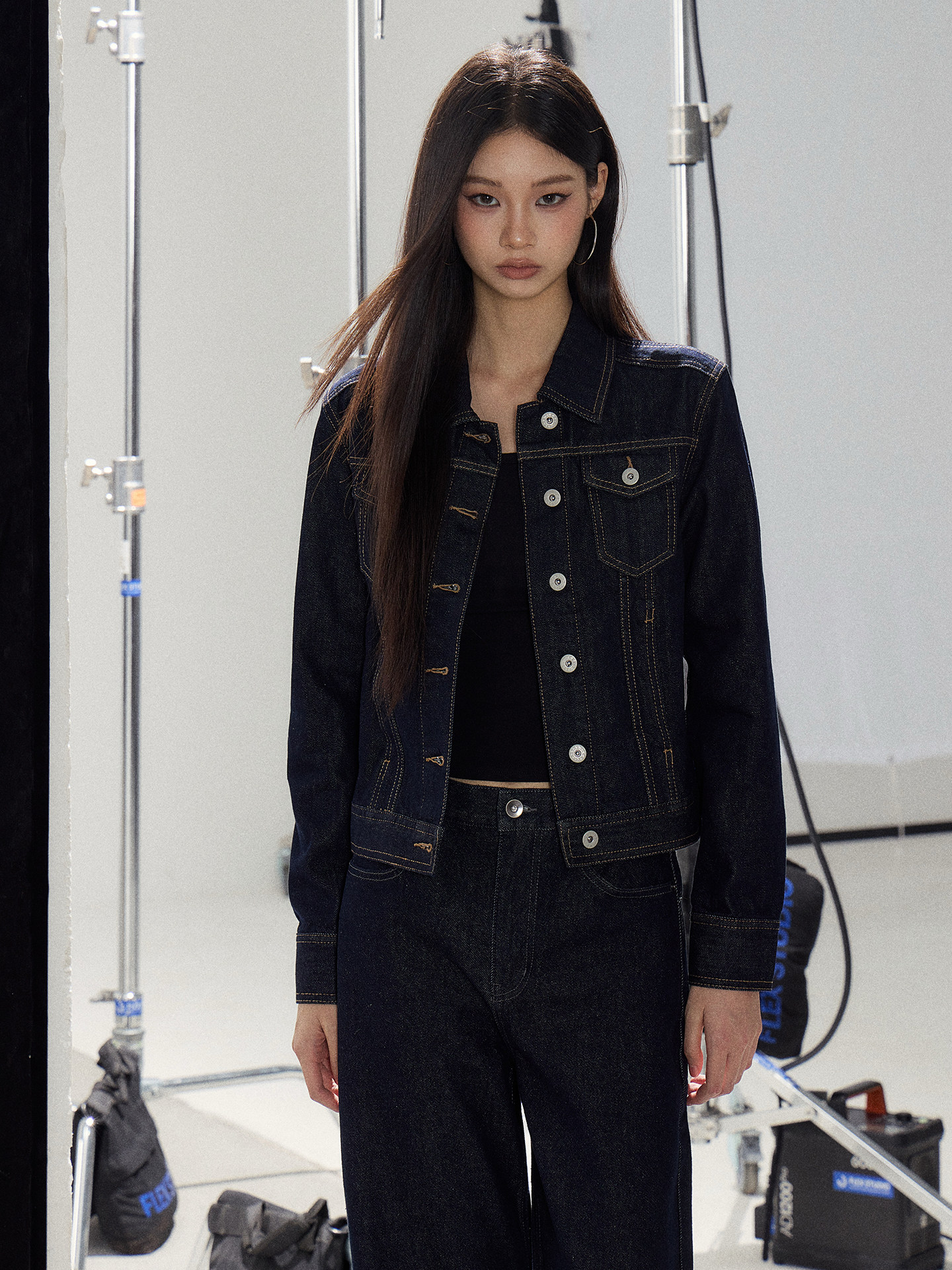 WITHMIN Washed Denim Jacket and Pants Set