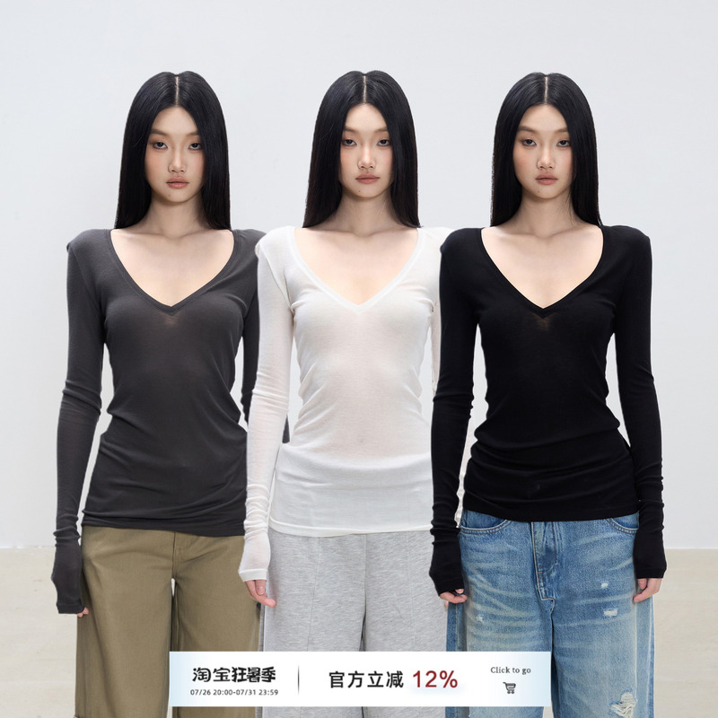 Withmin Multi-Color Long-Sleeved T-Shirt for Women, Autumn 2026 New Style, Waist-Cinching, Slimming, Basic Base Shirt, Women's Top