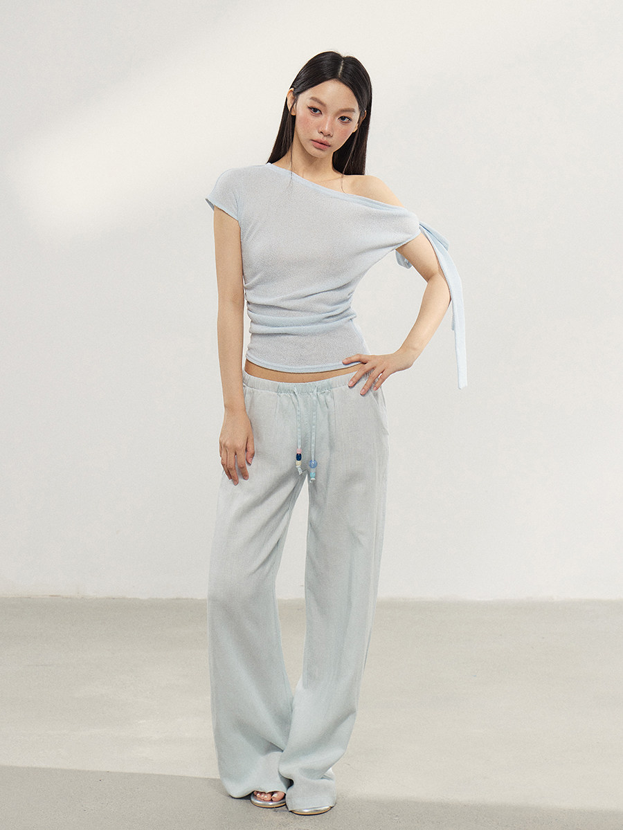 WITHMIN Blue Low-Rise Straight-Leg Trousers