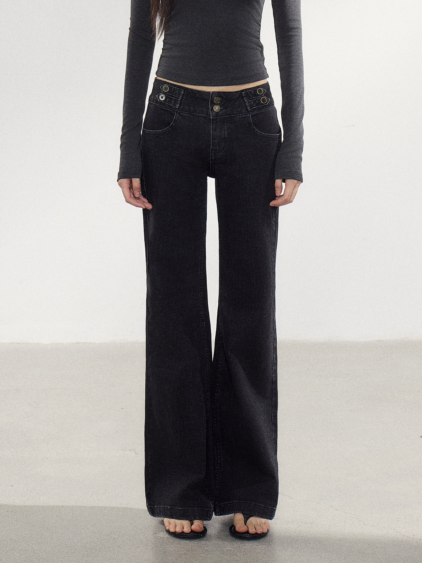 WITHMIN Black Low-Rise Flared Jeans