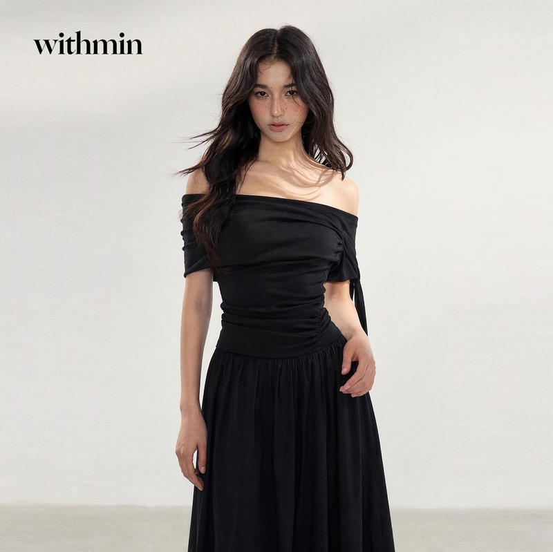 Wtihmin Off-Shoulder Strapless Black One-Shoulder Dress Summer Sexy Hot Girl Pure Desire Long Dress