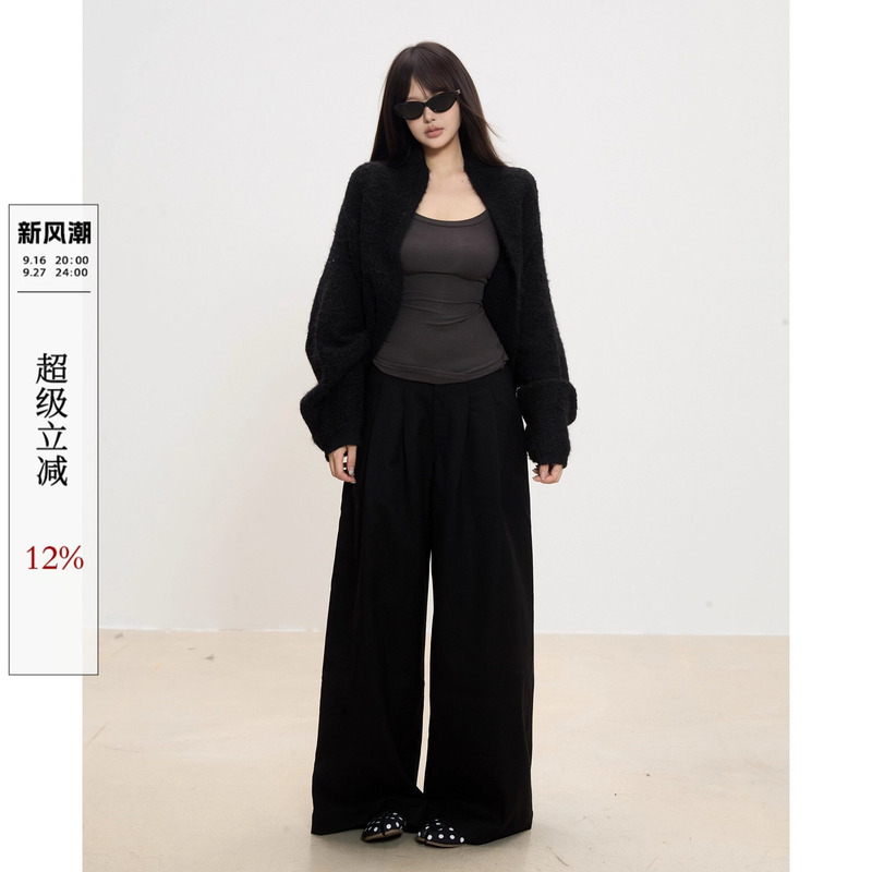 Withmin Lazy Style Soft Sweater Jacket for Women 2025 New Autumn Loose Knitted Cardigan Women's Top Black Withmin Lazy Style Soft Sweater Jacket for Women 2025 New Autumn Loose Knitted Cardigan Women's Top Black