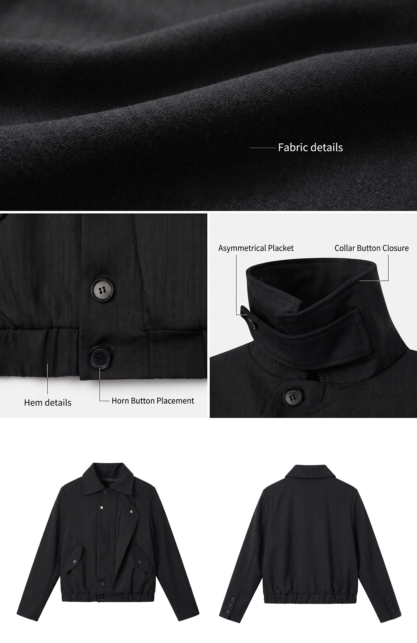 WITHMIN Black Zip-Up Lapel Jacket