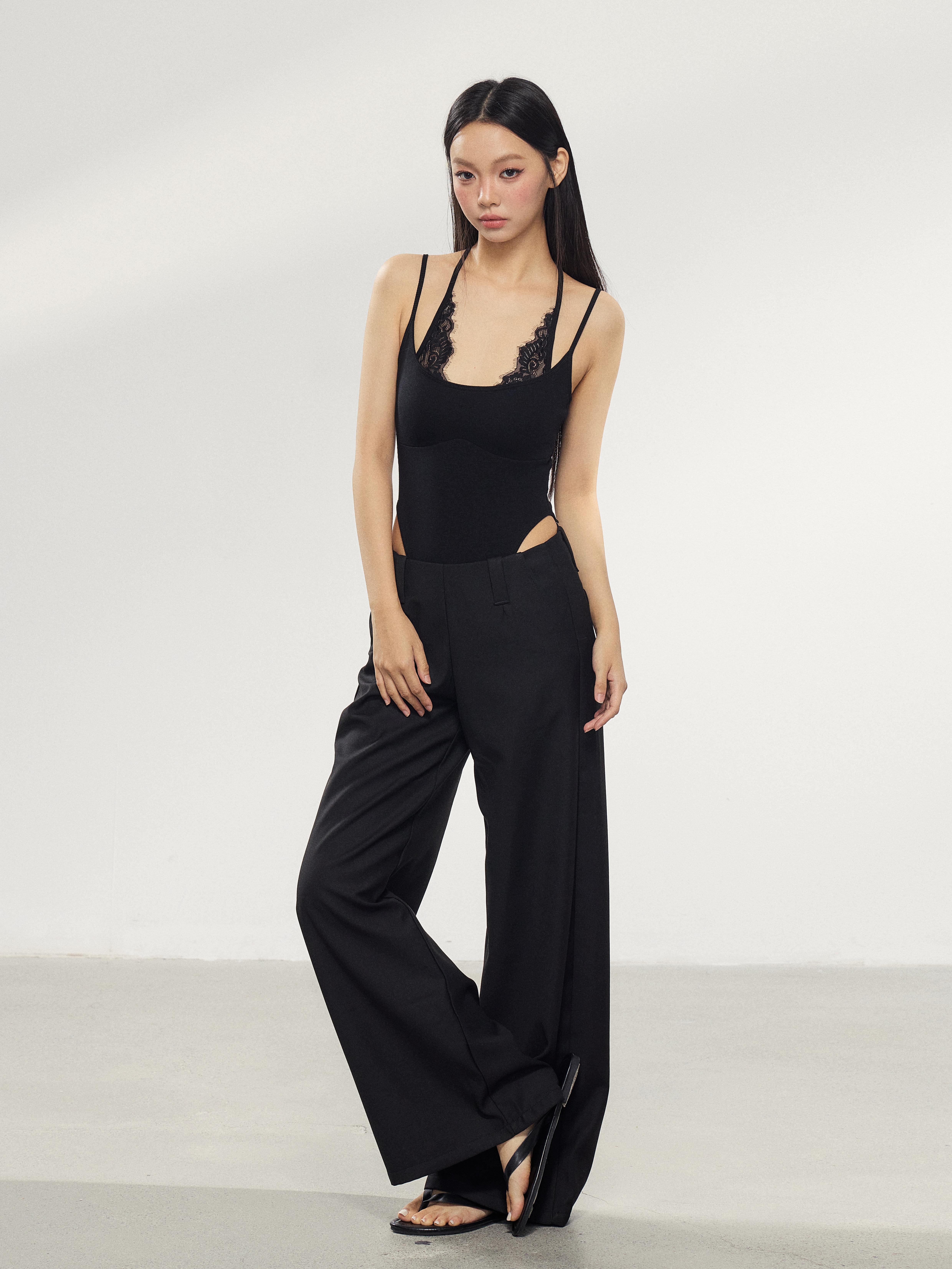 WITHMIN Black Low-Waist Wide-Leg Trousers
