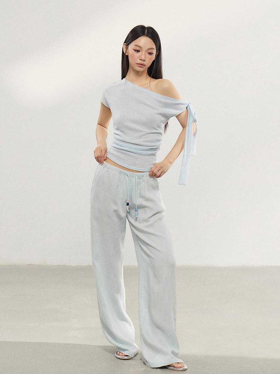 WITHMIN Blue Low-Rise Straight-Leg Trousers