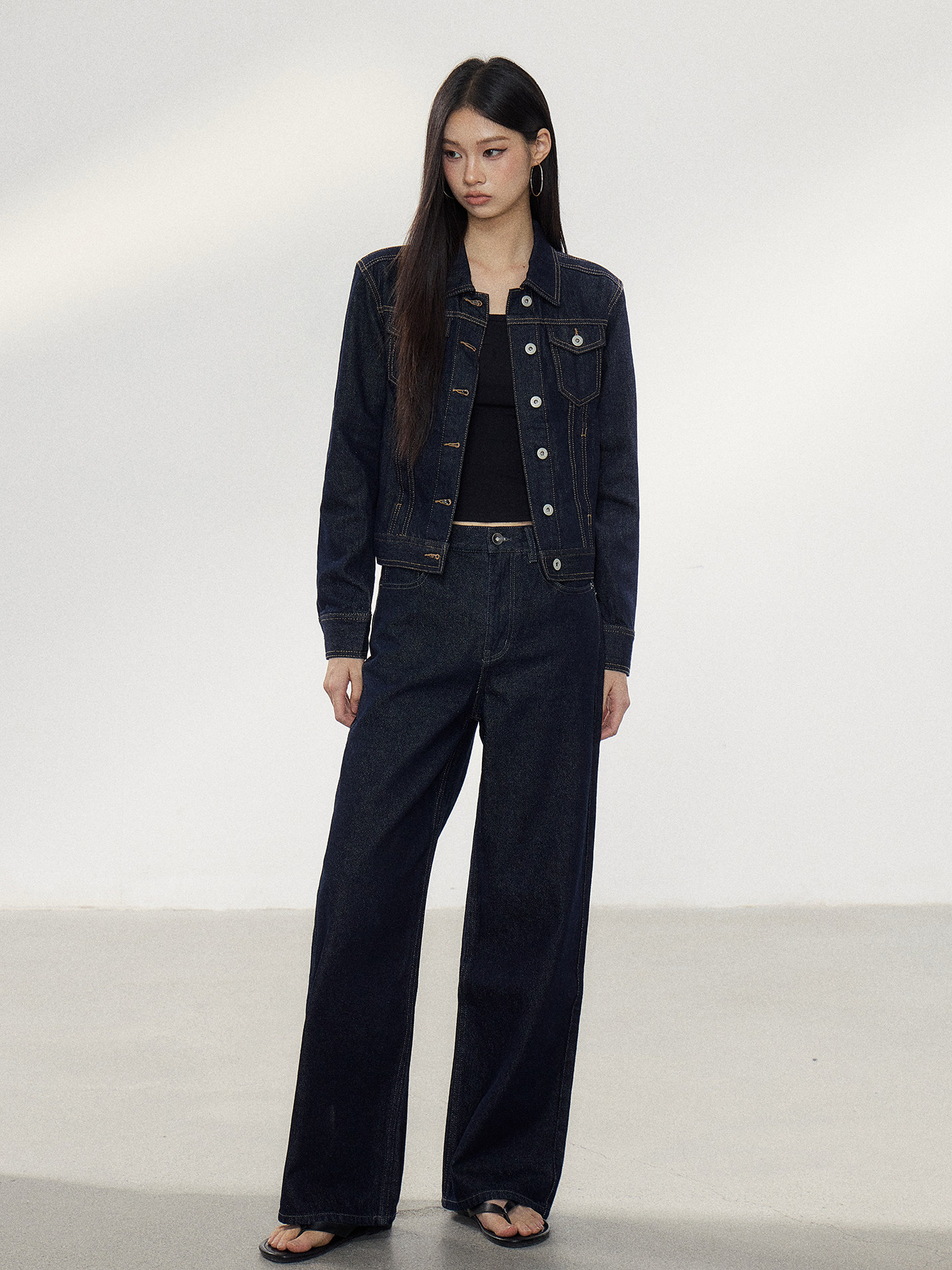 WITHMIN Washed Denim Jacket and Pants Set