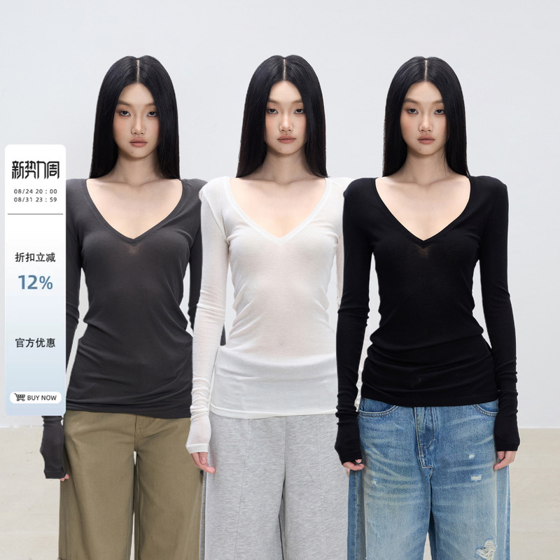 Withmin Multi-Color Long-Sleeved T-Shirt for Women, Autumn 2026 New Style, Waist-Cinching, Slimming, Basic Base Shirt, Women's Top