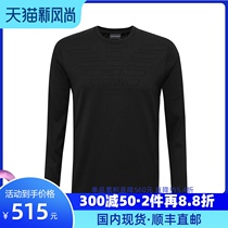 Emporio Armani Armani new mens long-sleeved spring and autumn jacquard thin black T-shirt round neck luxury