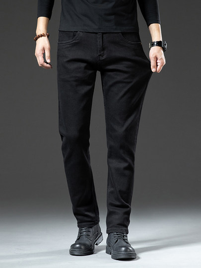香港高端黑色牛仔裤男士2023新款秋季修身直筒休闲弹力百搭长裤子