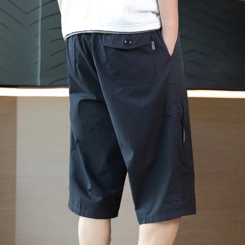 香港の純綿の膝丈ショートパンツメンズ2025夏薄手スタイルトレンドオールマッチルーズストレートカジュアルクロップドパンツ