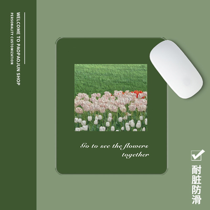 Small book student office mouse pad green oil painting notebook desktop fresh dormitory home male and female computer flowers