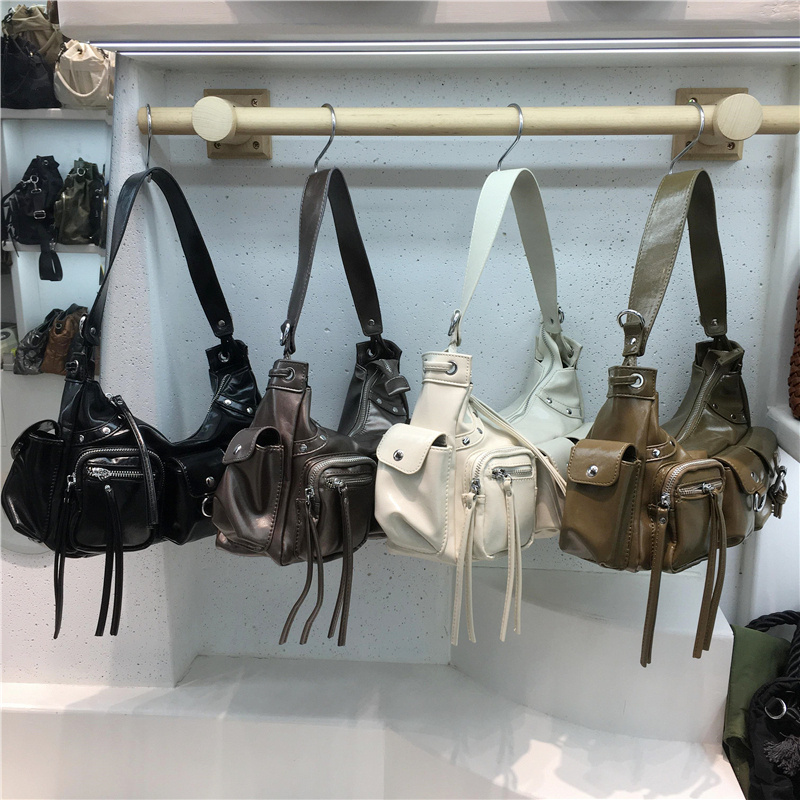 Xiaozhangguai 2024 New Women's Underarm Bag, Biker Bag with Multiple Pockets, Studded Tote Bag, Shoulder Crossbody Bag