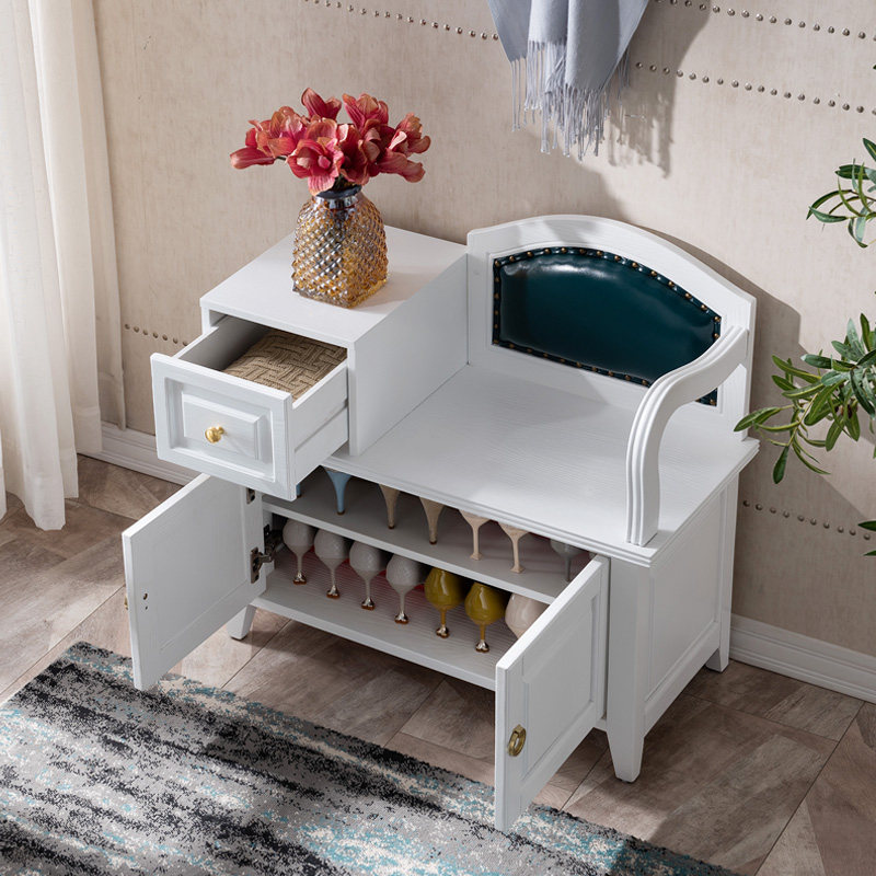 American swapped shoes stool solid wood shoes cabinet integrated into the house wear stool backrest can sit in the door containing storage European style shoe stool