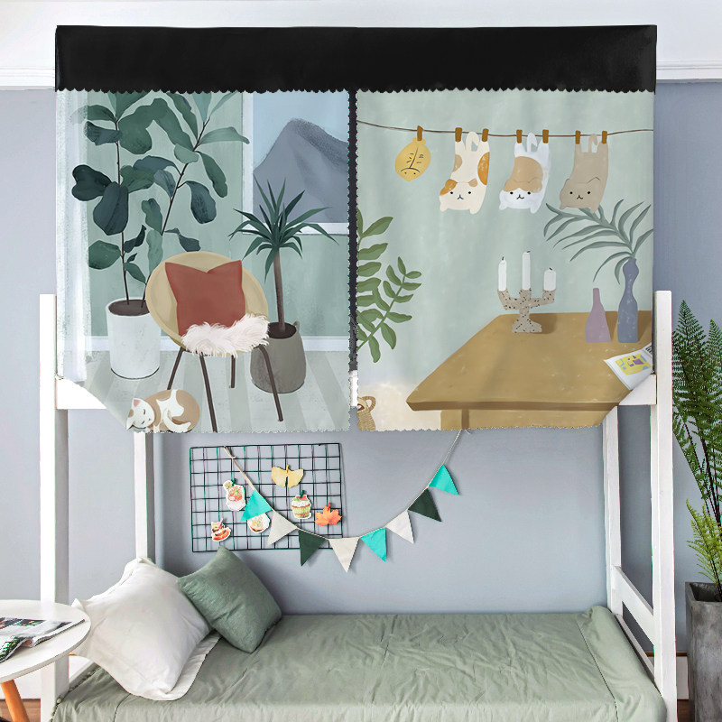 Student Dormitory Bed Curtain Underlaid Female Ins Wind University Dorm Room Day Department Thickened Light Shading With Cute Blinds Meow