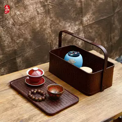Bamboo woven tea box, tea set storage suitcase, travel bamboo tea bag, Japanese retro bamboo tea box, bamboo basket