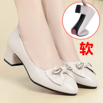 Bowknot middle heel single shoes leather soft bottom womens shoes 2021 Spring and Autumn new elderly leather shoes comfortable mother shoes