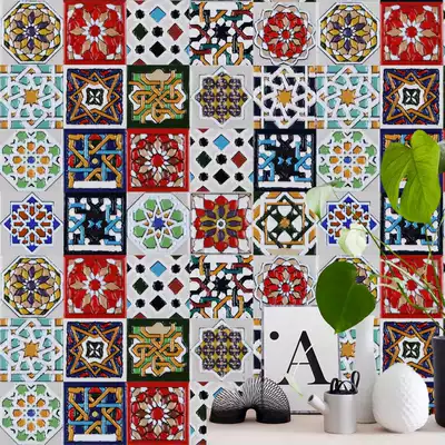 Mediterranean waist tile staircase dressing room kitchen magnetic tile wall brick corner floral piece antique brick hand painted small Flower tile 50