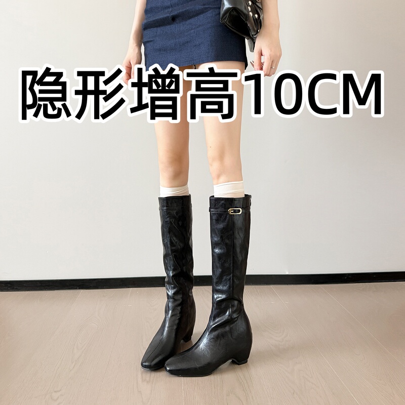 Women's Long Knight Boots with 10cm Hidden Heel, Slimming High-Heeled Mid-Calf Boots for Autumn and Winter 2026 Women's Long Knight Boots with 10cm Hidden Heel, Slimming High-Heeled Mid-Calf Boots for Autumn and Winter 2026