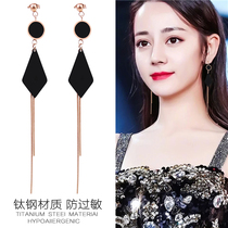 Korean temperament titanium steel does not fade diamond long tassel earrings fashion versatile earrings face thin earrings female tide