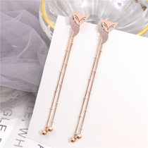 Rear-mounted tassel earrings female Fox long style Korean temperament Joker earrings fashion anti-allergic EAR thread ornaments