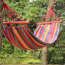 Single double thickened hammock Outdoor indoor student dormitory Swing wooden stick anti-rollover canvas hammock