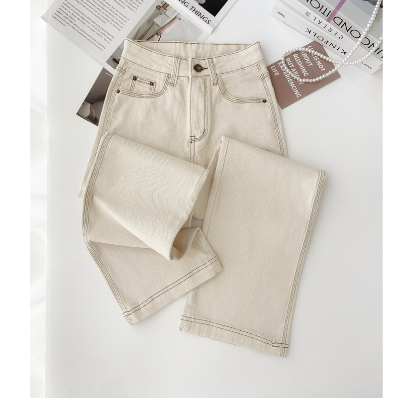 Exposed Seam Design Wide-Leg Jeans for Women 2025 New High-Waisted Slimming Stretch Narrow White Straight Nine-Point Pants