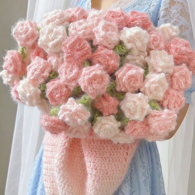 Dreamy Gradient Pointed Rose Blanket DIY Hand-Knitted Yarn Bouquet Blanket Material Kit as a Gift for Best Friend