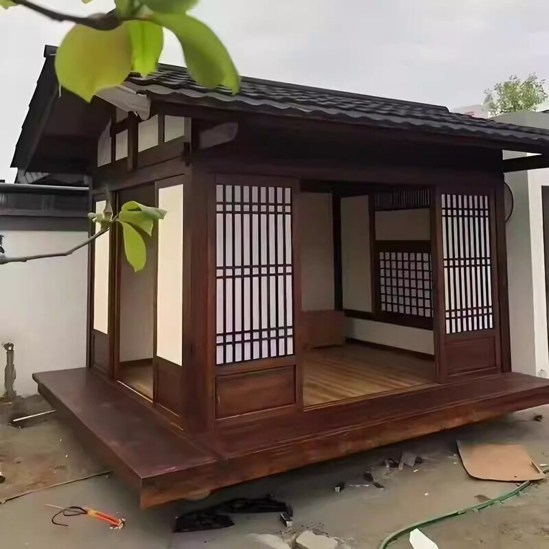 Anticorrosive Wood Japanese-Style Trendy Outdoor Wooden House Tea Room Garden Landscaping Temple Chinese-Style Homestay Rural Courtyard Mortise and Tenon Pavilion
