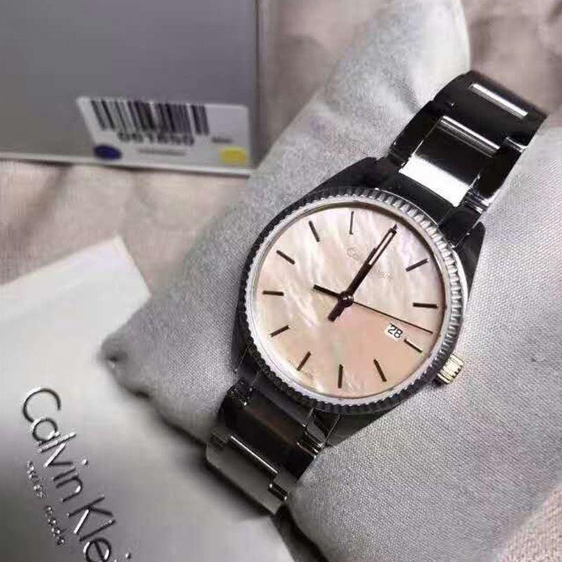 CK手表美国代购Calvin Klein粉色贝母玫瑰金钢带石英女表K5R33B4H