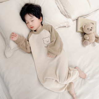 Boys' austrian velvet one-piece pajamas, winter thickened children's cute anti-kicking belly protection sleeping bag, baby boy's home clothes