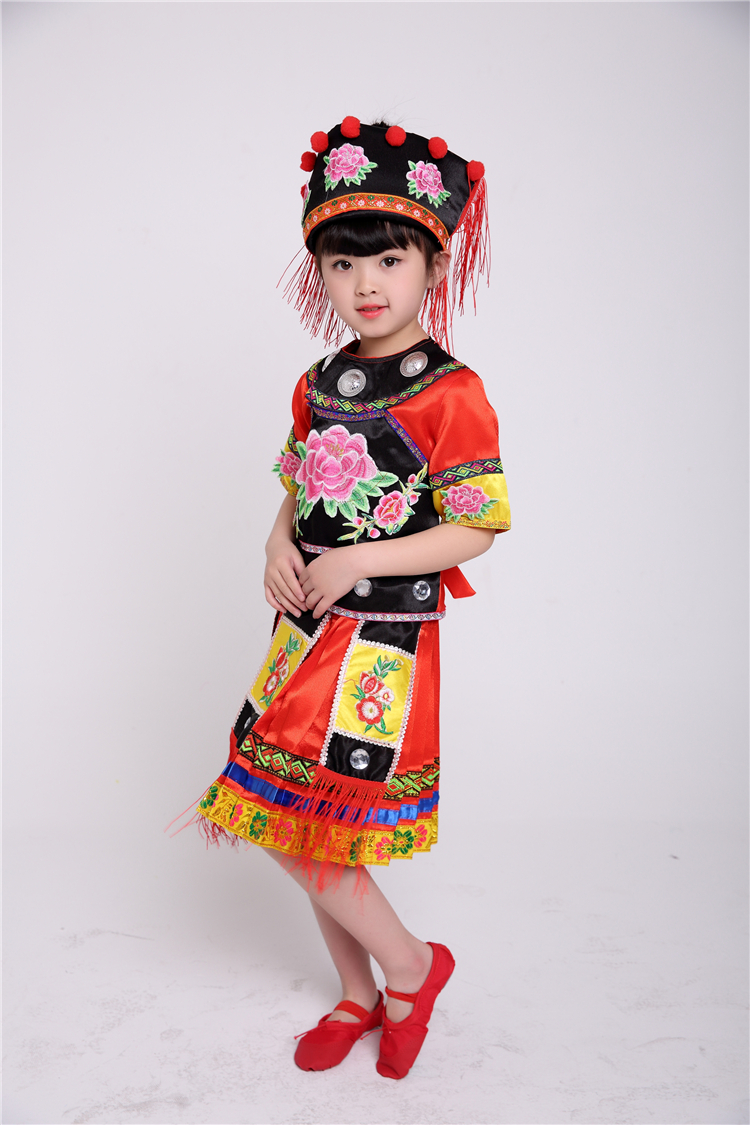 Quần áo trẻ em dân tộc Nu Quần áo trẻ em Achang Trang phục biểu diễn cho trẻ em trai và trẻ em Nữ trang phục biểu diễn múa Nu shop quần áo trẻ em