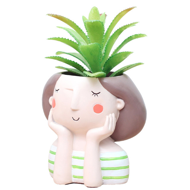 Creative cute girl wreath succulent flower pot balcony personality couple micro landscape plant flower resin potted pot